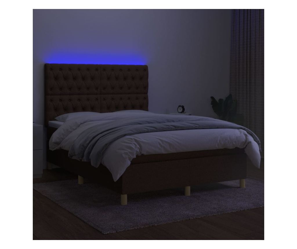 Vzmetnica z vzmetnico in LED, temno rjava, 140x190 cm, tekstil - 4