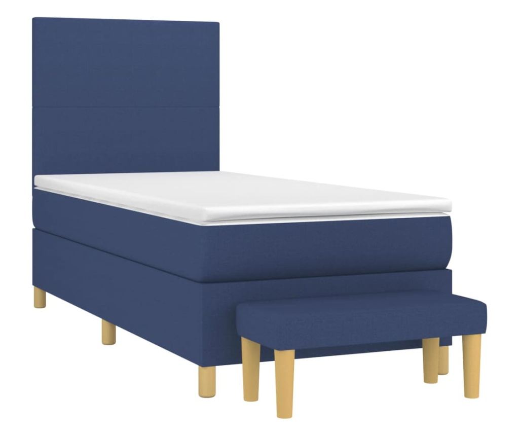 Box spring κρεβάτι με στρώμα, μπλε, 90x190 εκ., ύφασμα - 3