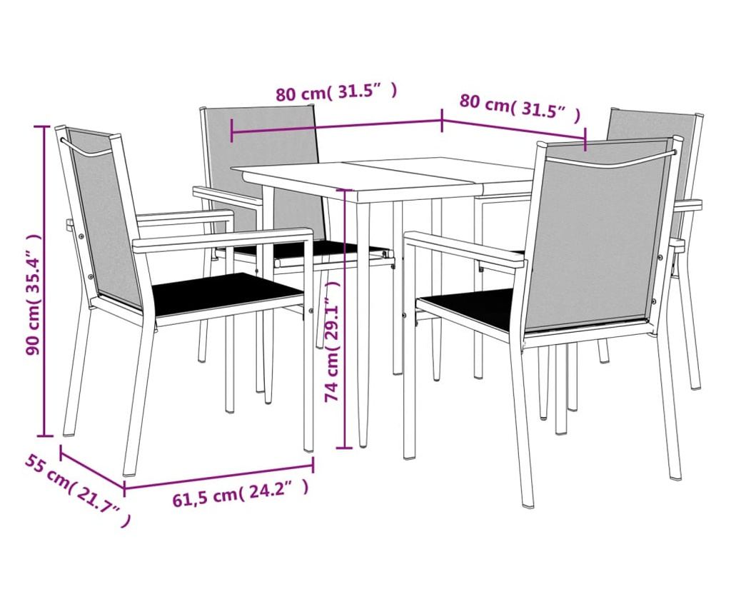 Градински комплект мебели, 5 части, Черен, Текстилен и Стомана - 9
