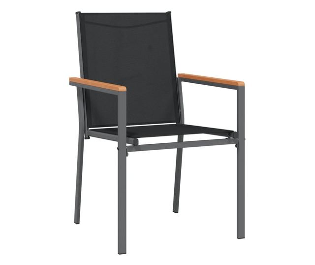 Градински комплект мебели, 9 части, Черен, Текстилен и Стомана