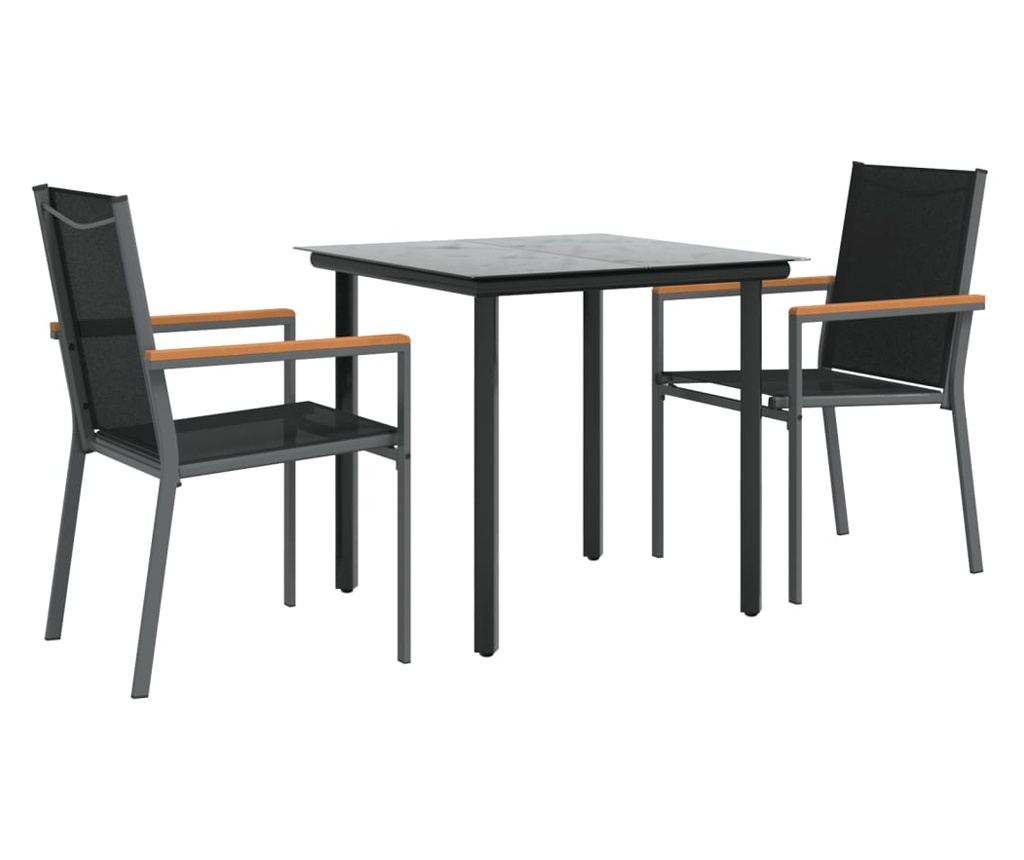 Set mobilier de grădină, 3 piese, negru, textilenă și oțel - 3