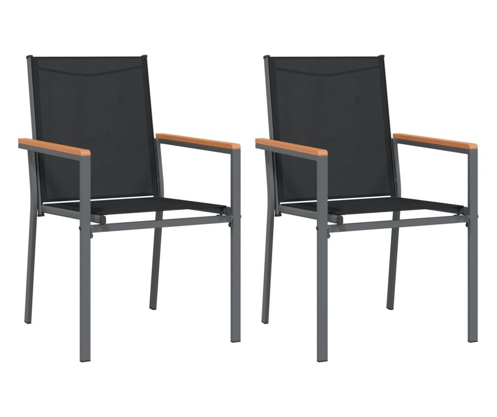 Set mobilier de grădină, 3 piese, negru, textilenă și oțel - 4