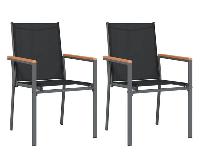 Градински комплект мебели, 3 части, Черен, Текстилен и Стомана