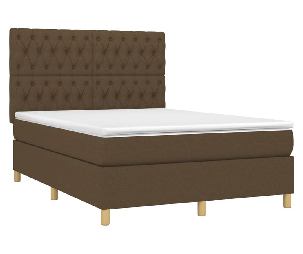 Vzmetnica z vzmetnico in LED, temno rjava, 140x190 cm, tekstil - 3