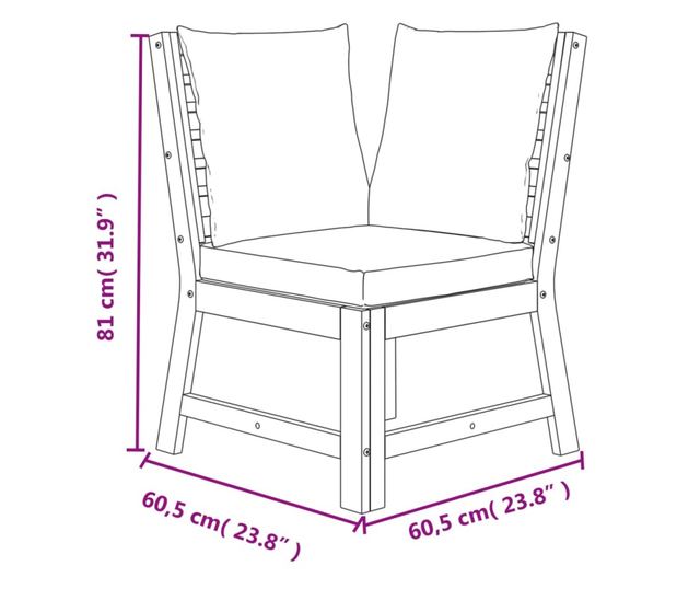Градински комплект с възглавници, 6 части, масивно акациево дърво