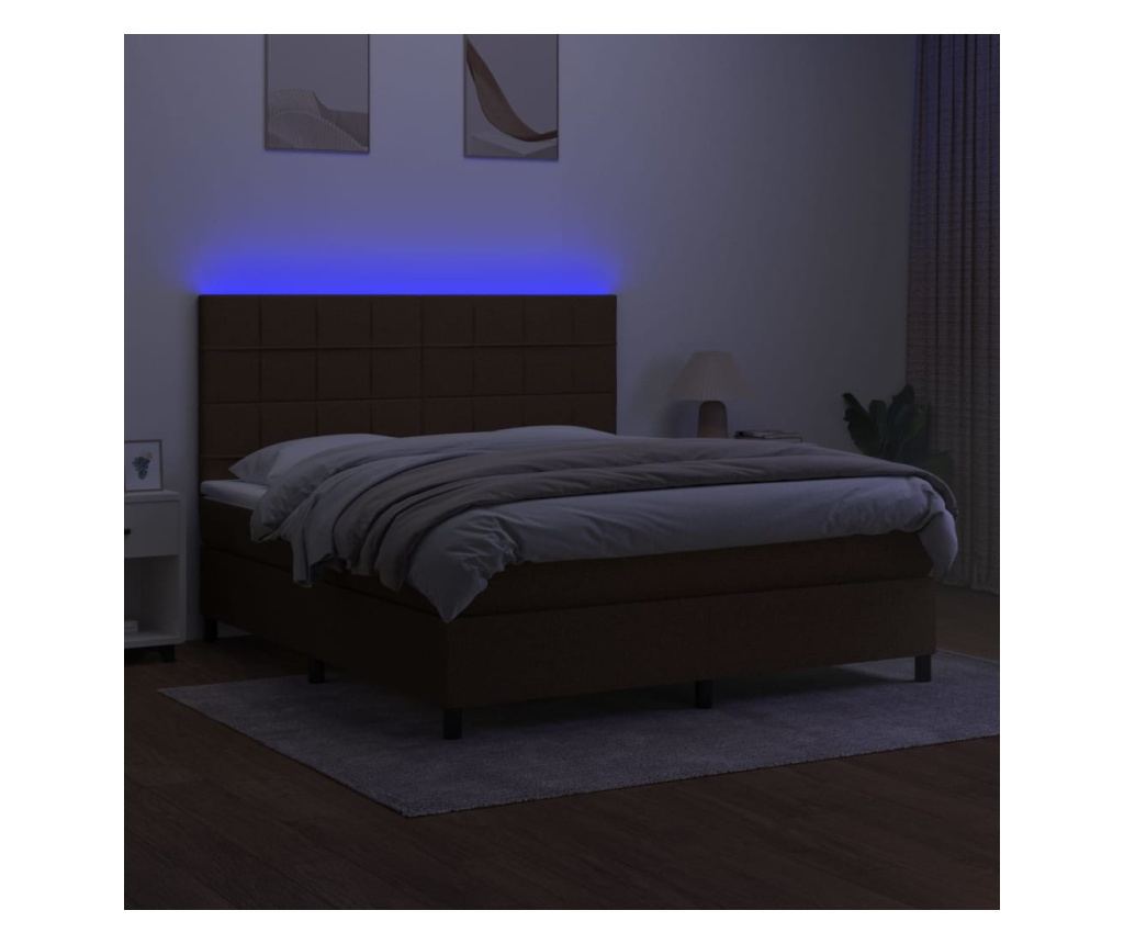 Upholstered bed with mattress and LED, dark brown, 180x200 cm, textile - 4