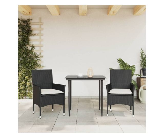 2 db fekete polyrattan kerti szék párnával