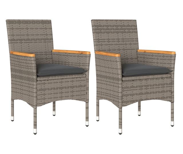 2 db szürke polyrattan kerti szék párnával