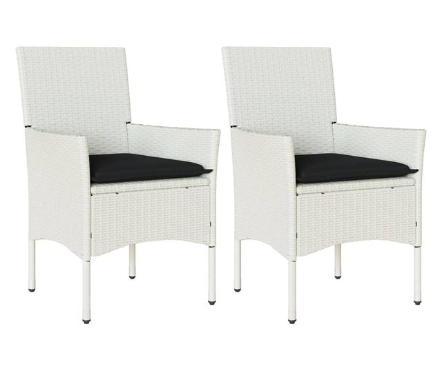 2 db fehér polyrattan kerti szék párnával