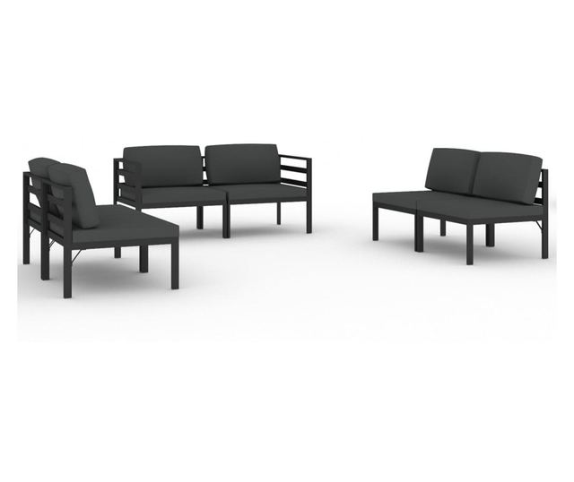 Градински комплект с възглавници, 6 части, антрацит, алуминий