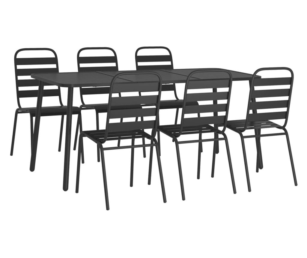 Комплект градински мебели, 7 части, антрацит, стомана - 3