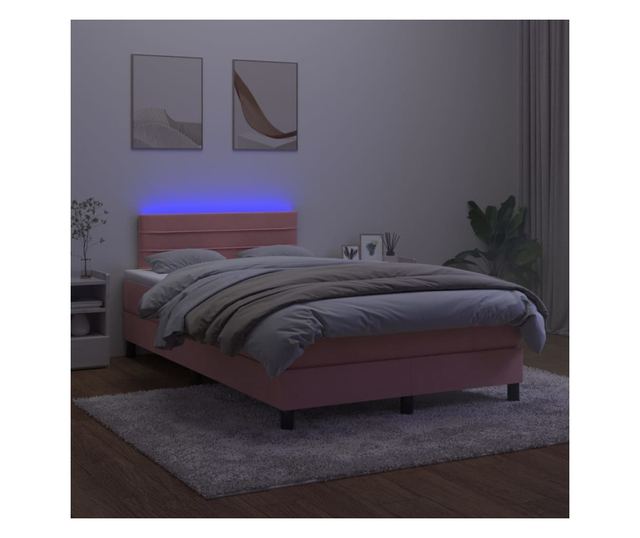 Легло с матрак и LED, розово, 120x200 см, кадифе