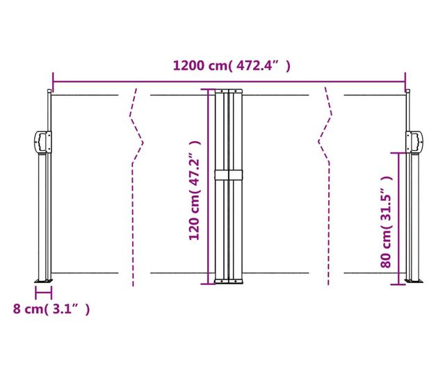 fehér behúzható oldalsó napellenző 120 x 1200 cm