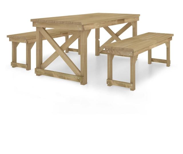 Градински комплект мебели, 3 части, Обработена борова дървесина