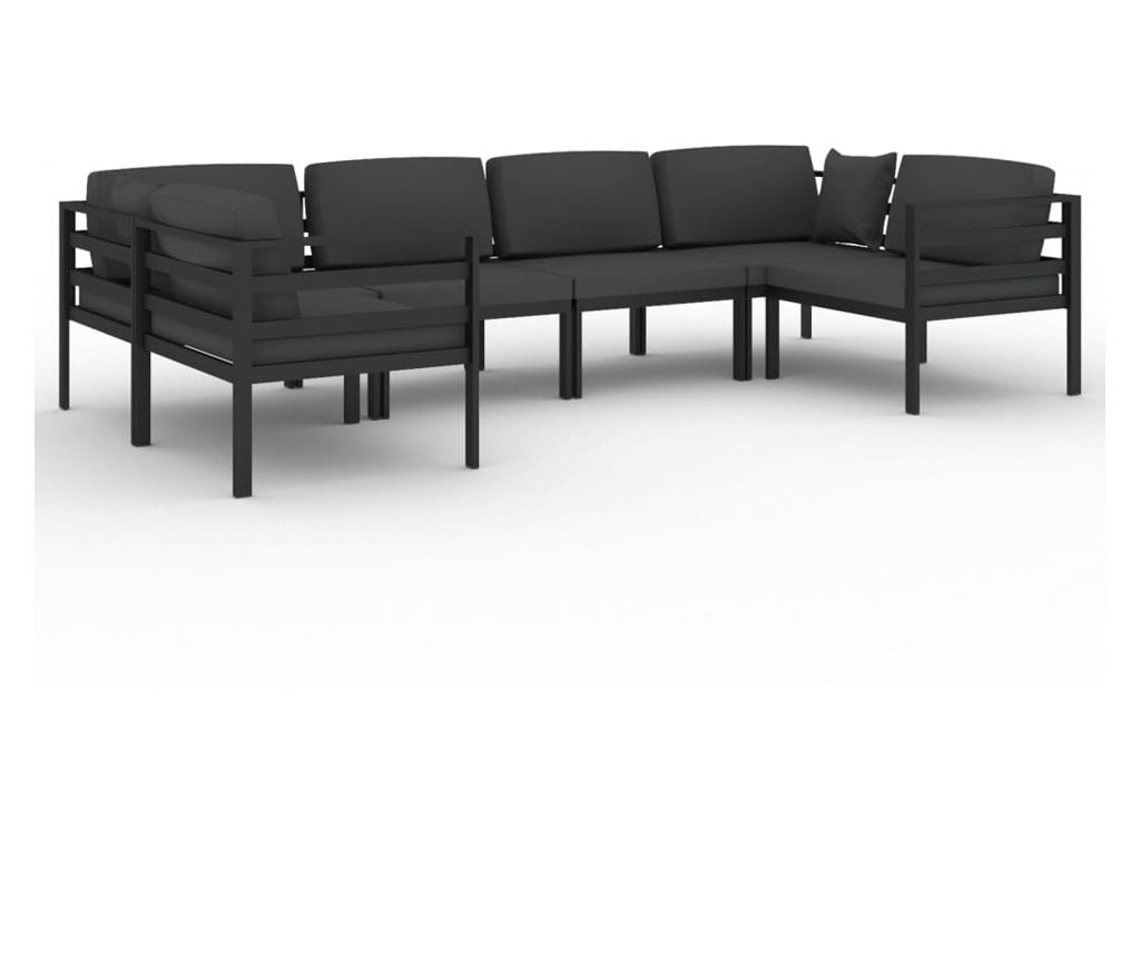 Градински комплект с възглавници, 6 части, антрацит, алуминий - 2