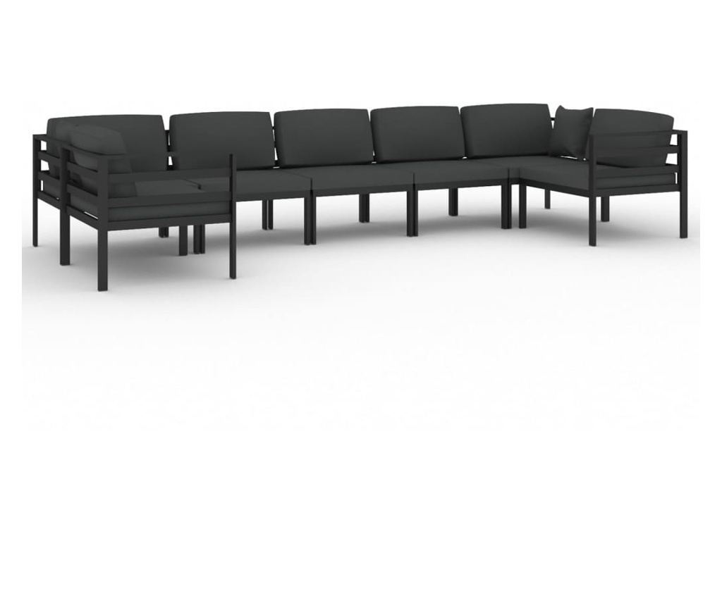 Градински комплект с възглавници, 7 части, антрацит, алуминий - 2