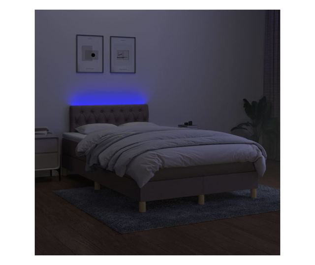 Легло с пружини, матрак и LED, таупе сиво, 120x200 см, текстил
