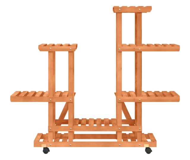 Поставка за цветя на колелца, 95x25x101 см, масивна дървесина от смърч