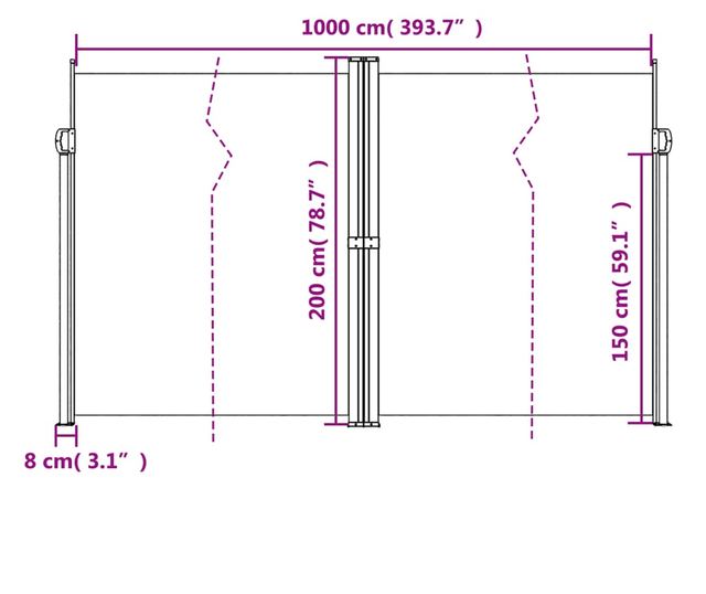 kék behúzható oldalsó napellenző 200 x 1000 cm