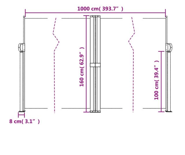 sötétzöld behúzható oldalsó napellenző 160x1000cm