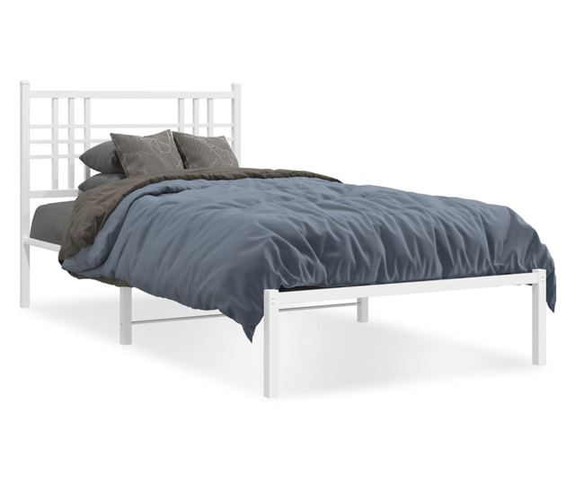 fehér fém ágykeret fejtámlával 100x190 cm