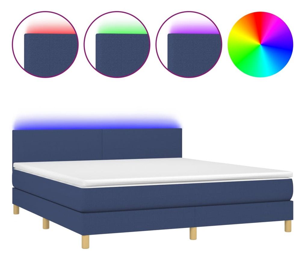 Легло с пружини, матрак и LED, синьо, 160x200 см, текстил - 2
