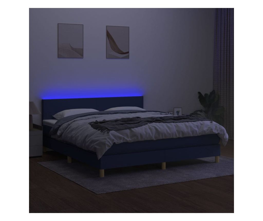 Легло с пружини, матрак и LED, синьо, 160x200 см, текстил - 4
