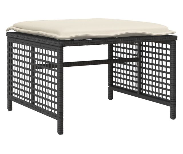 4 részes fekete polyrattan üveg kerti ülőgarnitúra párnával