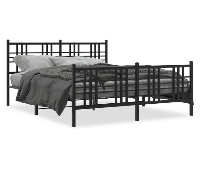 fekete fém ágykeret fej- és lábtámlával 150 x 200 cm