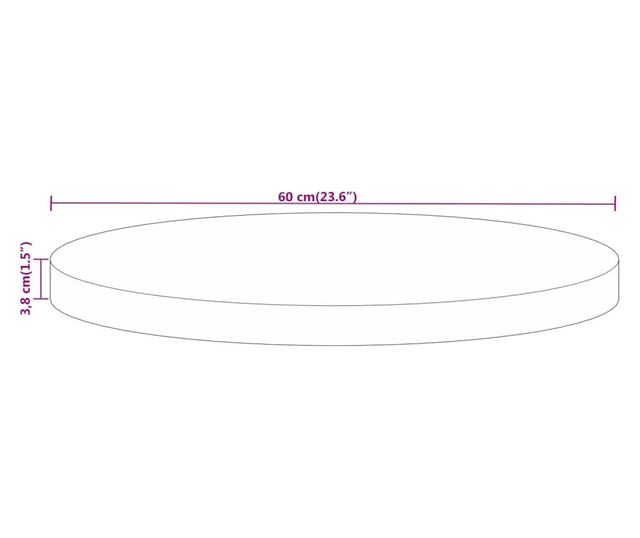 tömör nyers mangófa kerek asztallap Ø60 x 3,8 cm