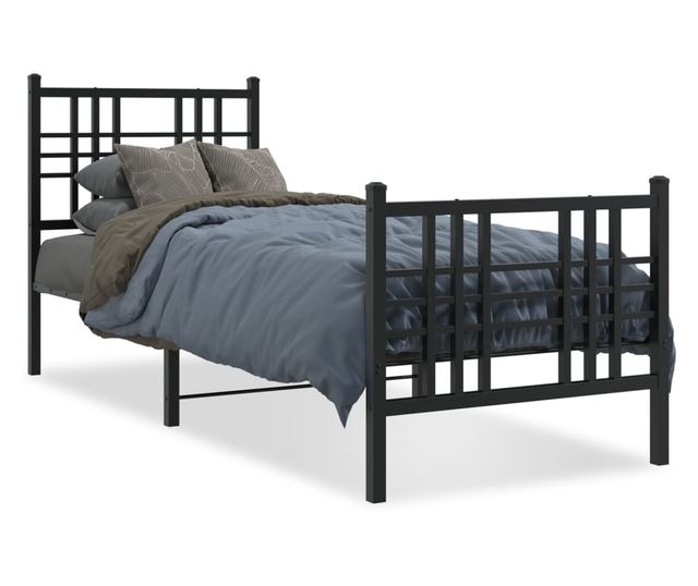 fekete fém ágykeret fej- és lábtámlával 80 x 200 cm