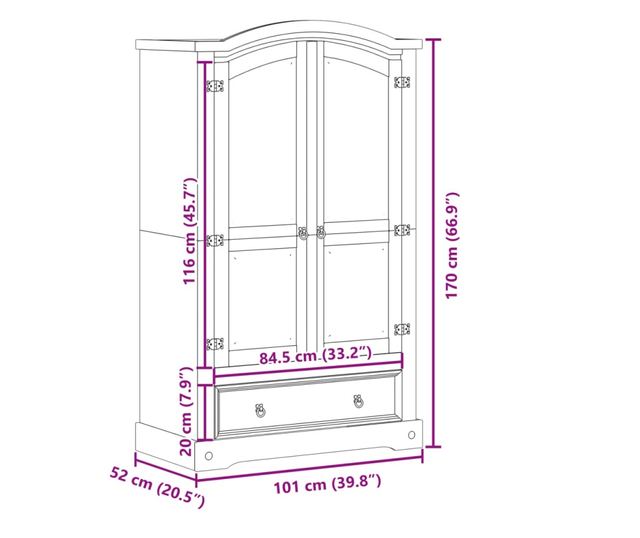 Corona tömör fenyőfa ruhásszekrény 101 x 52 x 170 cm