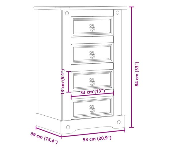 Corona tömör fenyőfa éjjeliszekrény 53x39x84cm