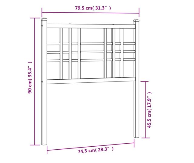 fekete fém fejtámla 75 cm