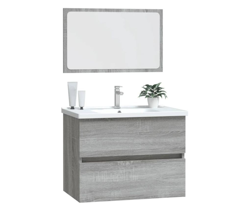 Мебелен комплект за баня, 2 части, Сонома сиво, Инженерна дървесина - 4
