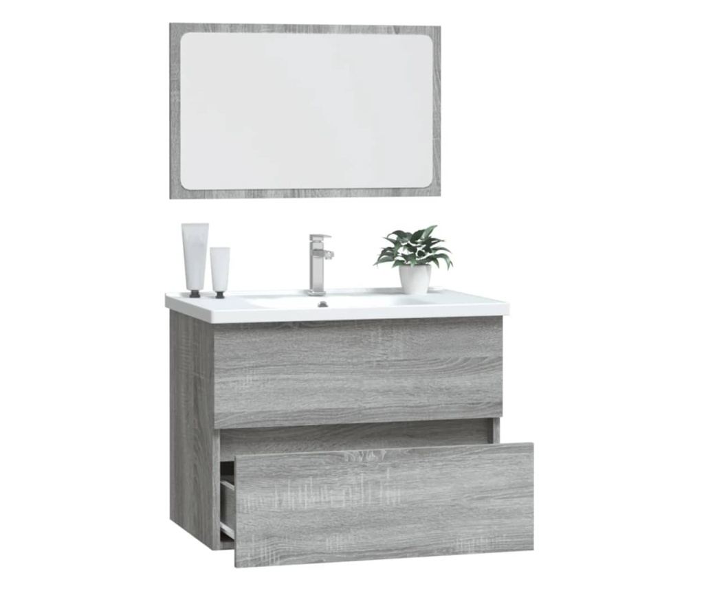 Мебелен комплект за баня, 2 части, Сонома сиво, Инженерна дървесина - 5
