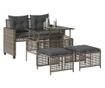 4 részes szürke polyrattan üveg kerti ülőgarnitúra párnákkal