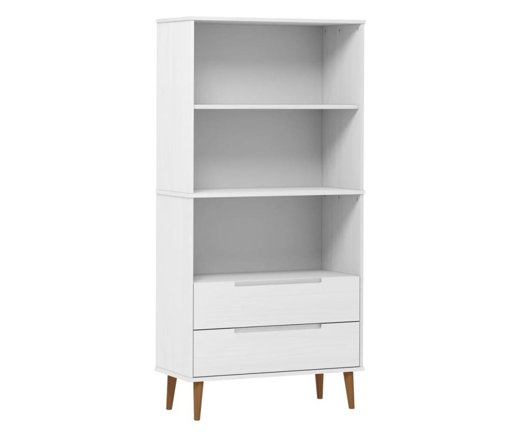 Ραφιέρα, λευκή, 85x35x170,5 εκ., μασίφ ξύλο πεύκου - 2