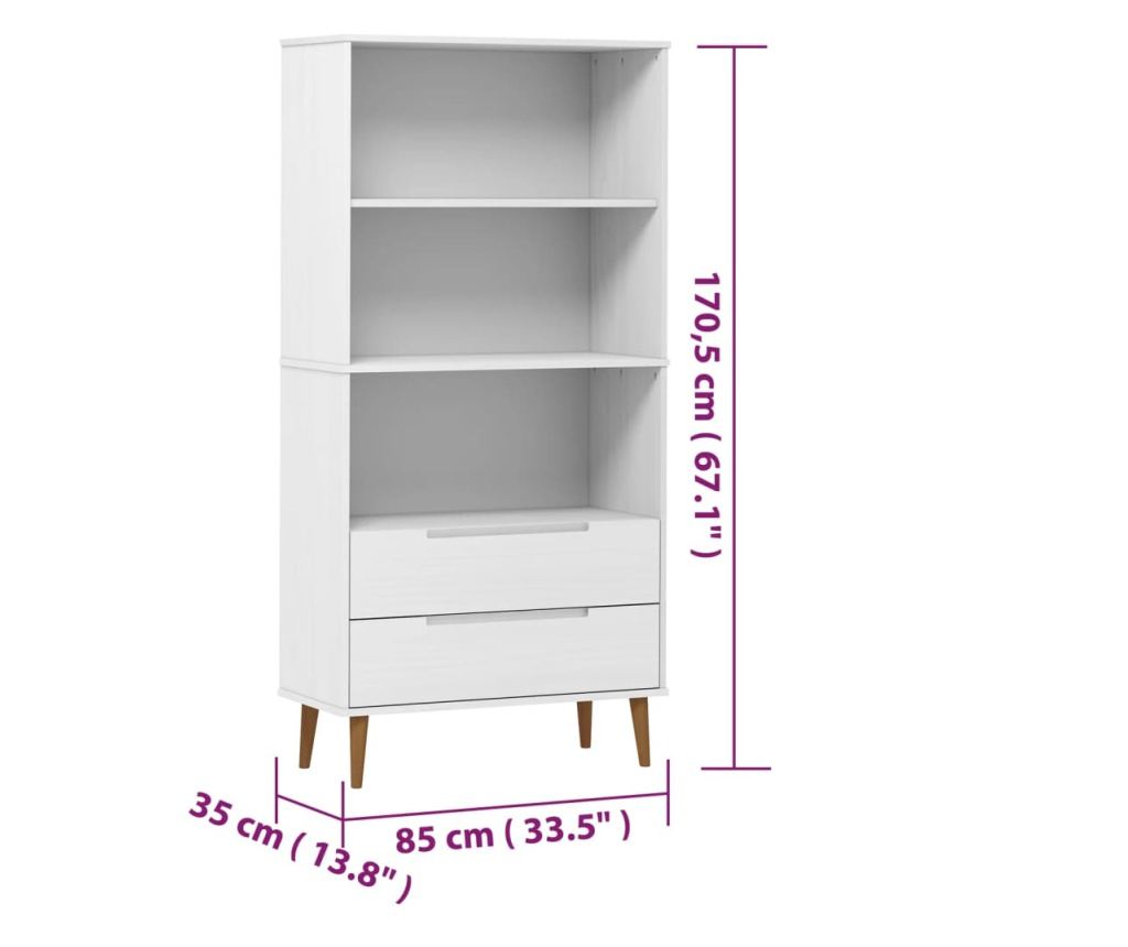 Ραφιέρα, λευκή, 85x35x170,5 εκ., μασίφ ξύλο πεύκου - 8