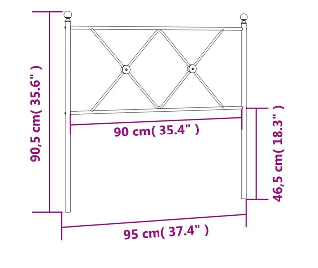 fekete fém fejtámla 90 cm