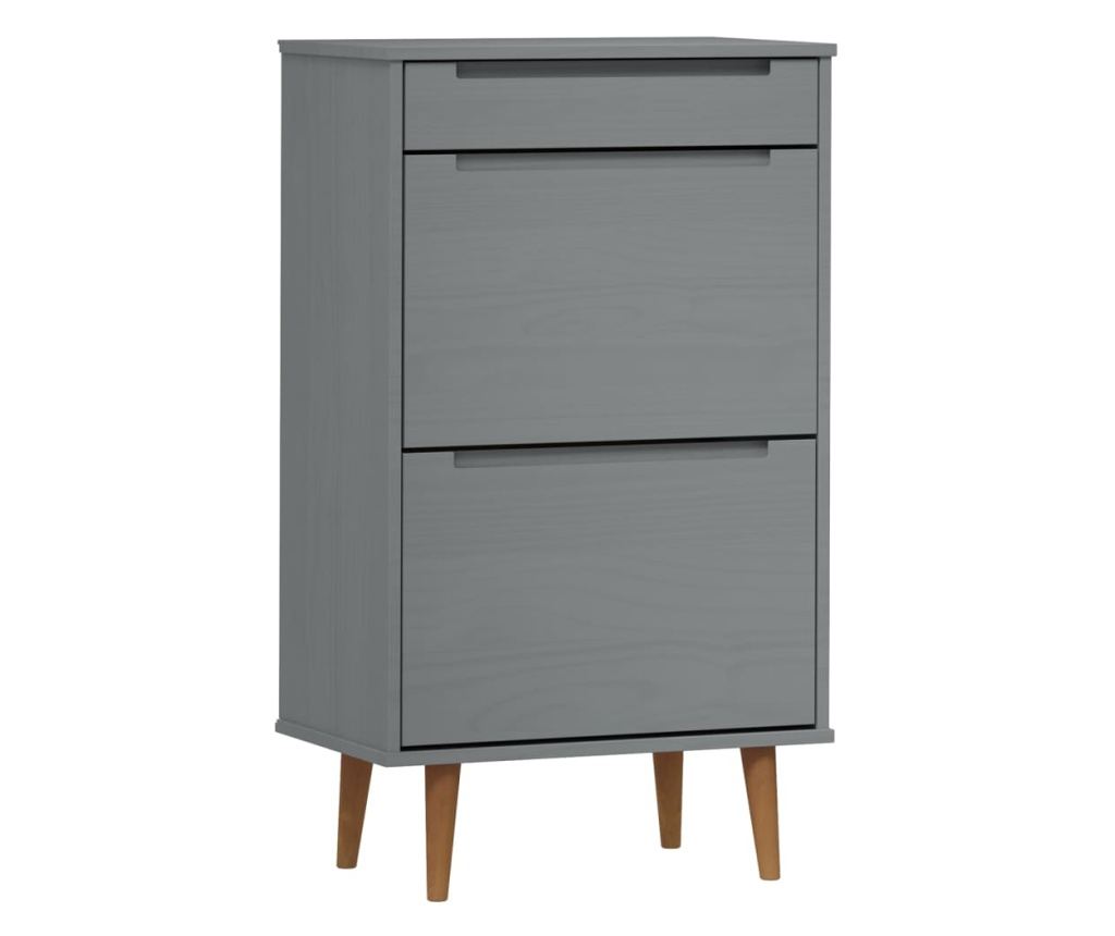 Шкаф за обувки, сив, 59.5x35x103 см, масивна бор. - 2