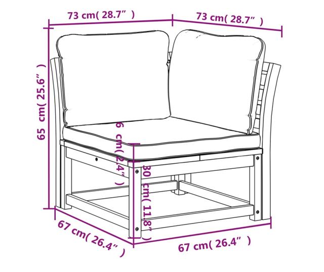 tömör akácfa kerti sarokkanapé párnákkal 73 x 73 x 65 cm