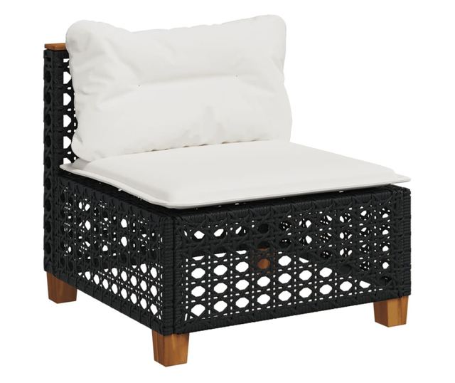 fekete polyrattan karfa nélküli kerti kanapé párnával