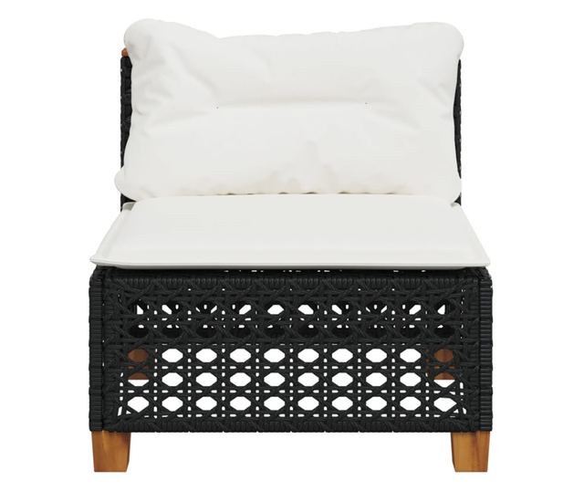 fekete polyrattan karfa nélküli kerti kanapé párnával