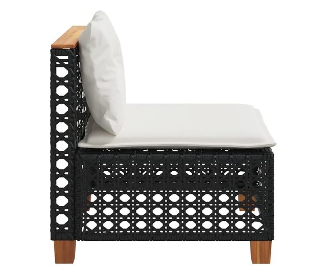 fekete polyrattan karfa nélküli kerti kanapé párnával