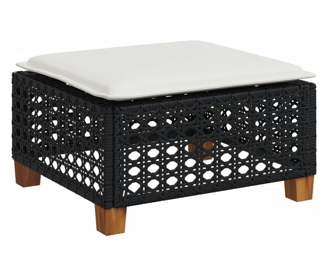fekete polyrattan kerti szék párnával 63,5 x 56 x 32 cm