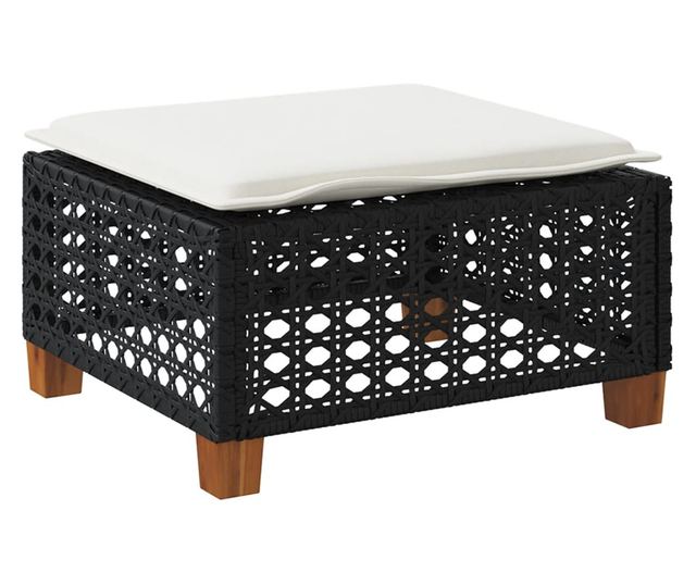 fekete polyrattan kerti szék párnával 63,5 x 56 x 32 cm