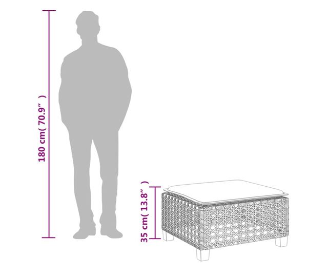 fekete polyrattan kerti szék párnával 63,5 x 56 x 32 cm