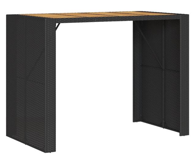 fekete polyrattan kerti bárasztal akácfa lappal 145x80x110 cm