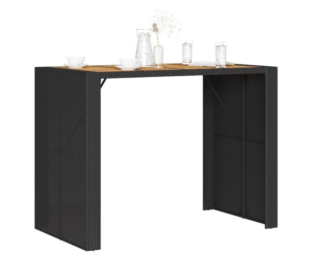 fekete polyrattan kerti bárasztal akácfa lappal 145x80x110 cm